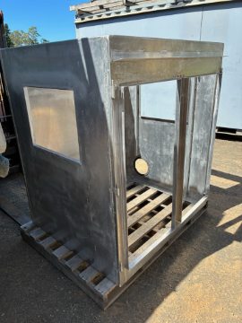 Aluminium enclosure with twin openings and welded skid base