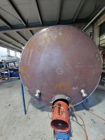 Fabricated tank end plate with marked-out fittings