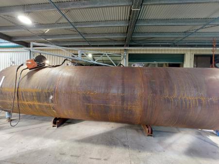 Welded seams along a large fabricated steel tank