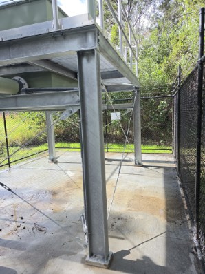 Galvanised steel column and beam supporting the elevated tank platform